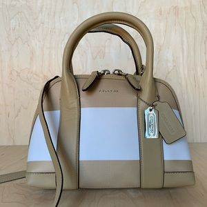 COACH TAN BLEECKER STRIPED MINI PRESTON SATCHEL